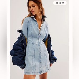 Free People Thea Denim Mini Dress, size Large